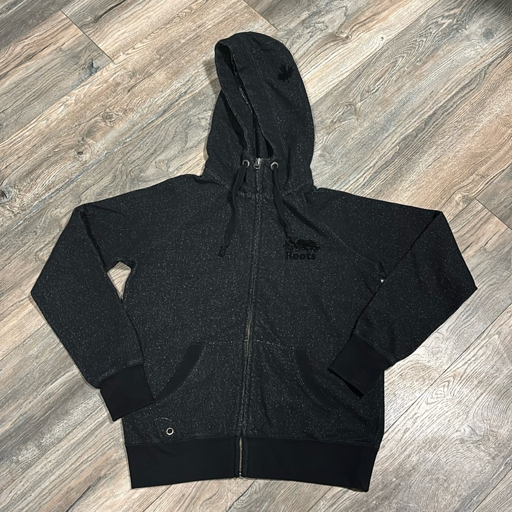 Roots heathered black zip hoodie Womens medium